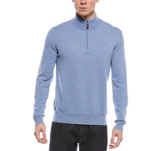Mette Mens  Cashmere 1/4-Zip Mock Neck Sweater, Blue